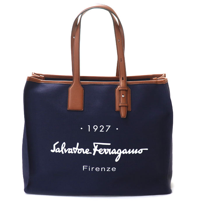 Salvatore Ferragamo サルヴァトーレフェラガモ 1927 キャンバストート トートバッグ ネイビー 24 0842/00 大容量  ユニセックス【中古】