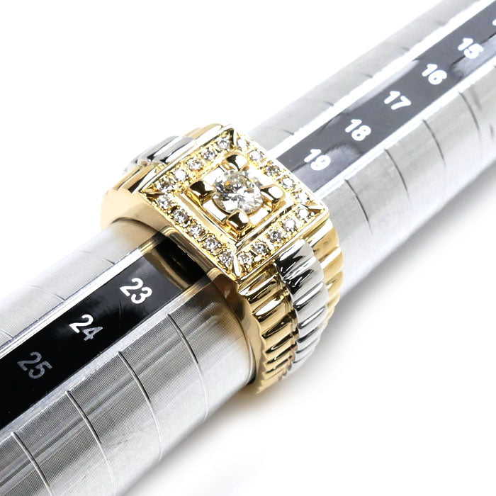 K18YG イエローゴールド Pt900プラチナ リング・指輪 ダイヤ0.19ct ダイヤ0.419ct 21号 27.7g メンズ【中古】【美品】