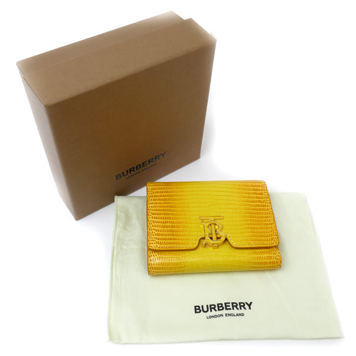 BURBERRY バーバリー TB コンパクトウォレット 三つ折り財布 イエロー 80660021 エンボスレザー レディース【未使用】【買取品】