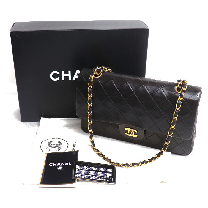 CHANEL シャネル マトラッセ Wフラップ チェーンショルダー ショルダーバッグ ブラック A01113 レディース【中古】