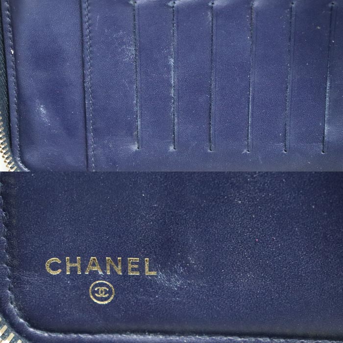 CHANEL シャネル マトラッセ クラシック ラージ ジップウォレット 長財布 ラウンドファスナー ネイビー A80759 キャビアスキン レディース【中古】