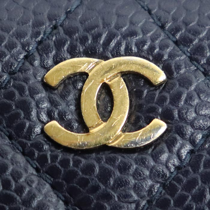 CHANEL シャネル マトラッセ クラシック ラージ ジップウォレット 長財布 ラウンドファスナー ネイビー A80759 キャビアスキン レディース【中古】