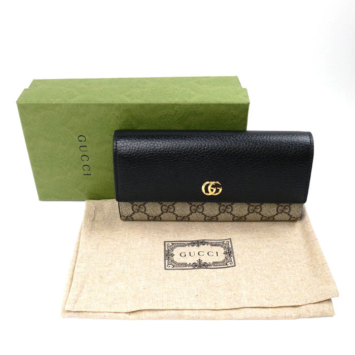 GUCCI グッチ ダブルG バイカラー コンチネンタルウォレット 長財布 ブラック ベージュ 456116 17WAG 1283 レディース【中古】【極美品】