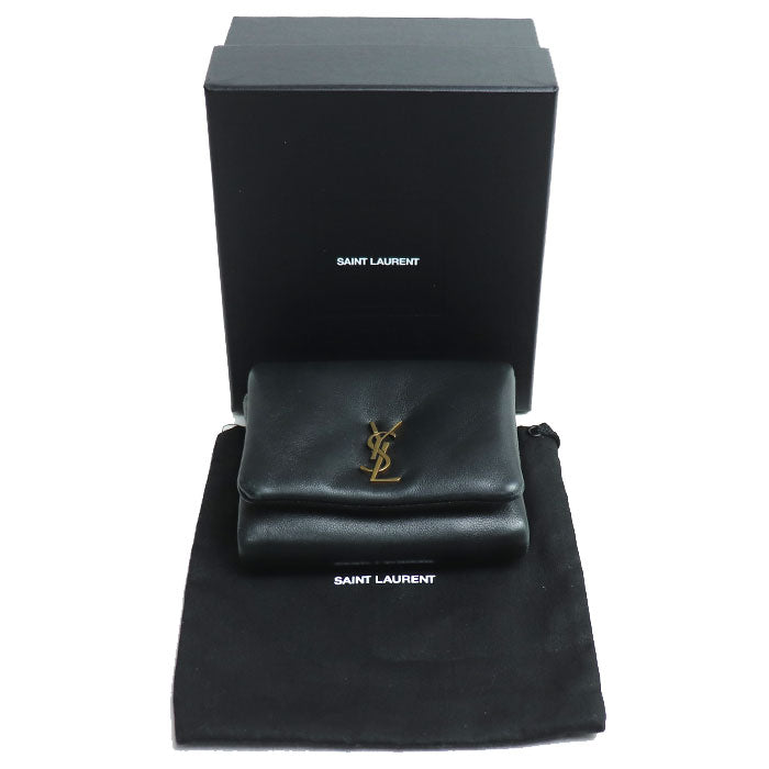 SAINT LAURENT PARIS サンローランパリ カリプソ コンパクトウォレット 三つ折り財布 ブラック 764000AACX71000 レディース【中古】