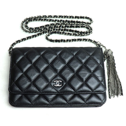 CHANEL シャネル マトラッセ ヴィンテージカーフ チェーンウォレット ショルダーバッグ ブラック レディース【中古】【美品】