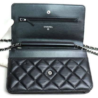 CHANEL シャネル マトラッセ ヴィンテージカーフ チェーンウォレット ショルダーバッグ ブラック レディース【中古】【美品】