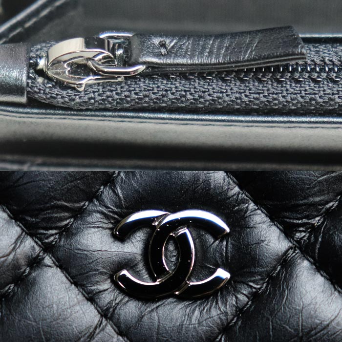 CHANEL シャネル マトラッセ ヴィンテージカーフ チェーンウォレット ショルダーバッグ ブラック レディース【中古】【美品】