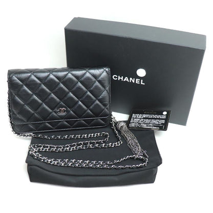 CHANEL シャネル マトラッセ ヴィンテージカーフ チェーンウォレット ショルダーバッグ ブラック レディース【中古】【美品】