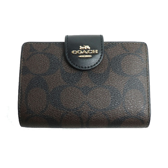 COACH コーチ ミディアム コーナー ジップウォレット 二つ折り財布 ブラウン/ブラック C0082 レディース【未使用】【買取品】