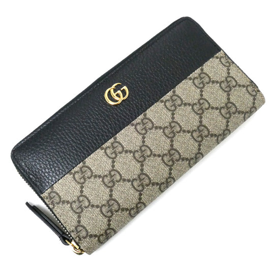 GUCCI グッチ GGマーモント ジップアラウンド 長財布 ラウンドファスナー ベージュ ブラック 456117 17WAG 1283 レディース【中古】【極美品】