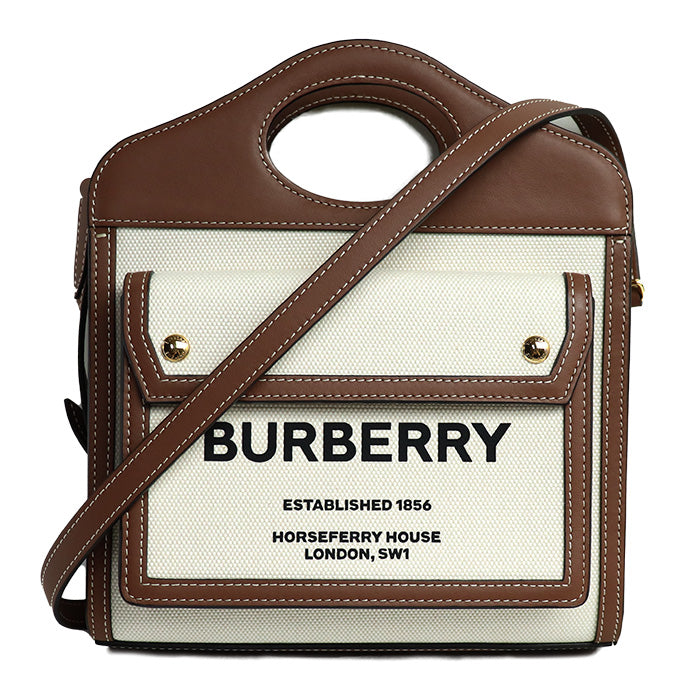 BURBERRY バーバリー ミニ ポケットバッグ 2Wayショルダーバッグ ベージュ ナチュラル/モルトブラウン 8039361 レディース【中古】【美品】