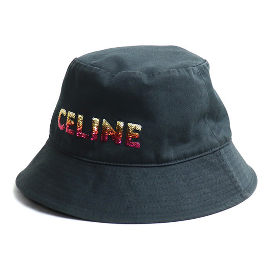 CELINE セリーヌ ロゴ エンブロイダリー バケットハット ハット ブラック 2AUO1968P S ユニセックス【中古】