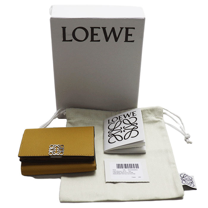 LOEWE ロエベ トライフォールド ウォレット  三つ折り財布 アナグラム  からし色 C821TR2X02 8110 レディース【中古】