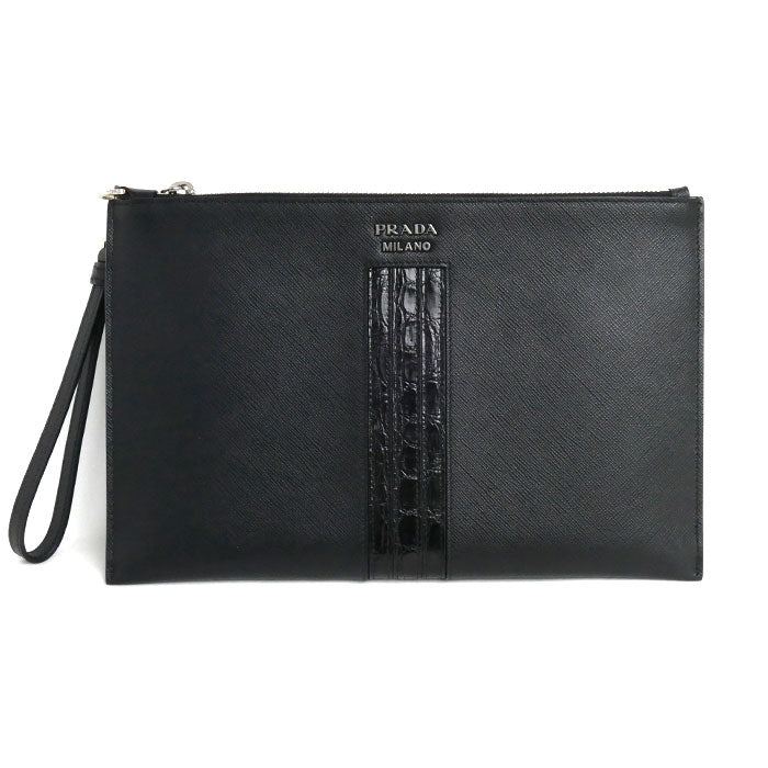 PRADA プラダ サフィアーノ リストレット付き クラッチバッグ ブラック 2NH005 2EB3 F0002 メンズ【中古】【美品】