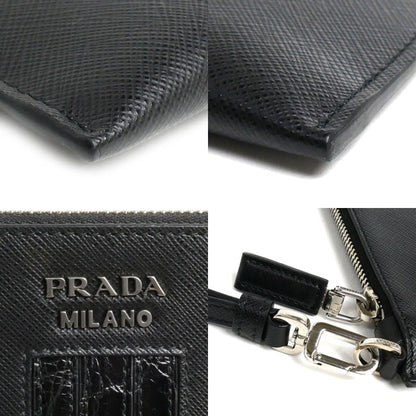 PRADA プラダ サフィアーノ リストレット付き クラッチバッグ ブラック 2NH005 2EB3 F0002 メンズ【中古】【美品】