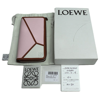 LOEWE ロエベ パズル ジップアラウンド 長財布 ラウンドファスナー ピンク ホワイト ブラウン 122N30XF13 レディース【中古】【極美品】