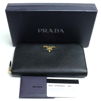 PRADA プラダ サフィアーノレザー ジップアラウンド 長財布 ラウンドファスナー ブラック 1ML506 QWA F0002 IC レディース【中古】【美品】