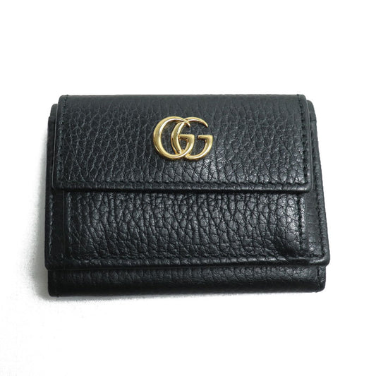 GUCCI グッチ プチマーモント レザーウォレット 三つ折り財布 ブラック 523277 レディース【中古】