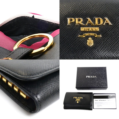 PRADA プラダ サフィアーノマルチカラー  キーケース ブラック マルチカラー 1PG004 ZLP F061H レディース【中古】