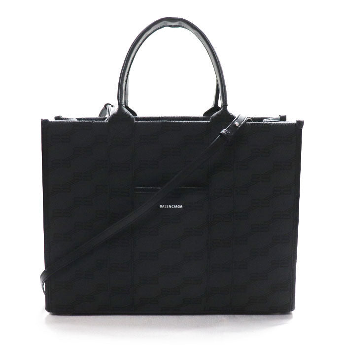 BALENCIAGA バレンシアガ BBモノグラムジャガード 2Wayショルダーバッグ HARDWARE 2.0 ミディアム ブラック 714177 レディース【中古】