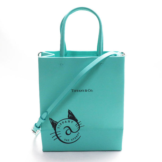 TIFFANY&Co. ティファニー キャットストリート スモールショッピングトート 2Wayショルダーバッグ ターコイズブルー レディース【中古】【美品】