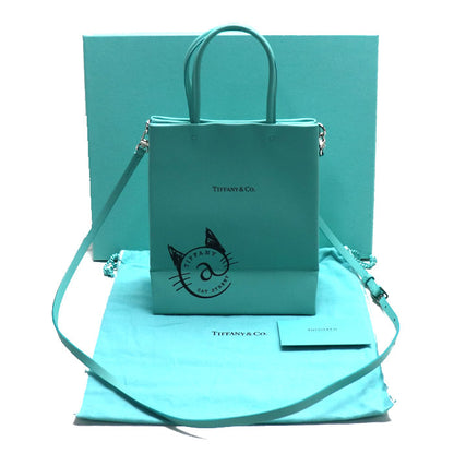 TIFFANY&Co. ティファニー キャットストリート スモールショッピングトート 2Wayショルダーバッグ ターコイズブルー レディース【中古】【美品】