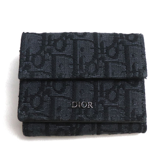 Dior ディオール オブリーク ジャカード トロッター 三つ折り財布 ブラック 2OBBC110YSE レディース【中古】【美品】