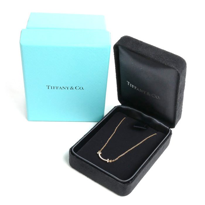 TIFFANY&Co. ティファニー K18PG ピンクゴールド Tスマイル ミニ ダイヤ ネックレス 62617772 ダイヤモンド 2.1g 41-46cm レディース【中古】【美品】