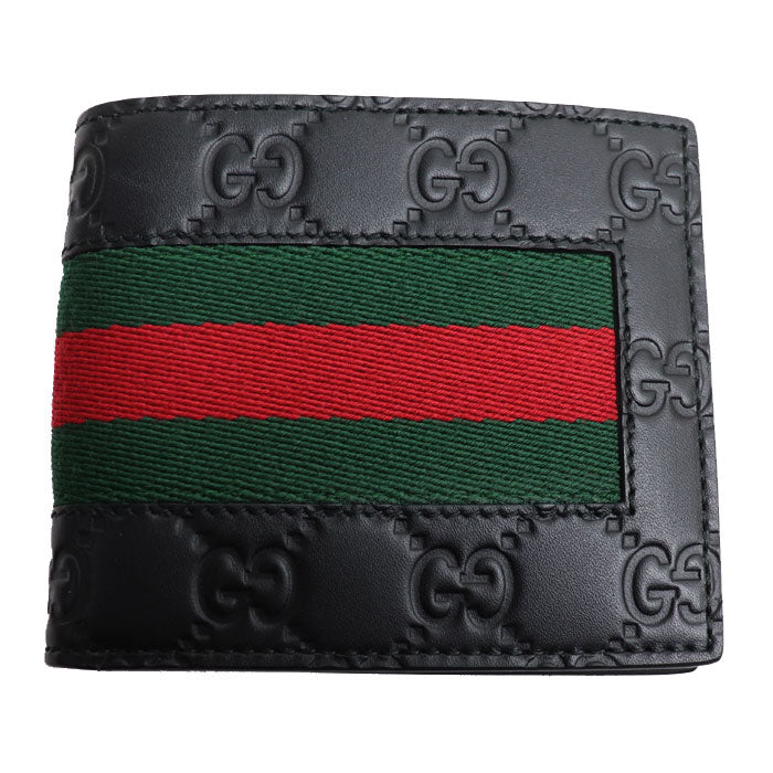 GUCCI グッチ ウェブライン 札入 二つ折り財布 ブラック 408827 CWCLN 1060 メンズ【中古】【美品】