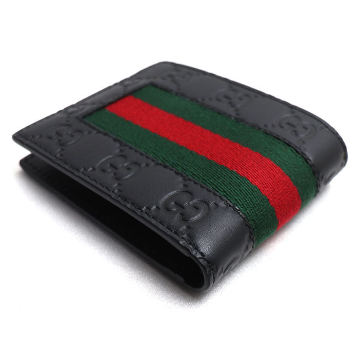 GUCCI グッチ ウェブライン 札入 二つ折り財布 ブラック 408827 CWCLN 1060 メンズ【中古】【美品】