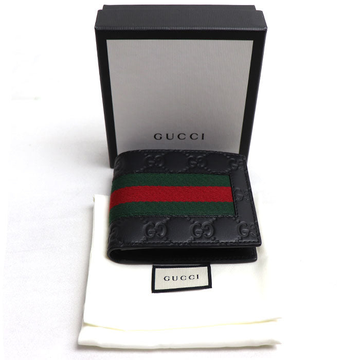 GUCCI グッチ ウェブライン 札入 二つ折り財布 ブラック 408827 CWCLN 1060 メンズ【中古】【美品】