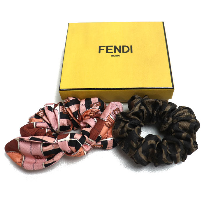 FENDI フェンディ シルク ズッカ リボンモチーフ ヘアアクセサリー シュシュ FXT268 ヘアゴム 2点セット レディース – 古恵良質店