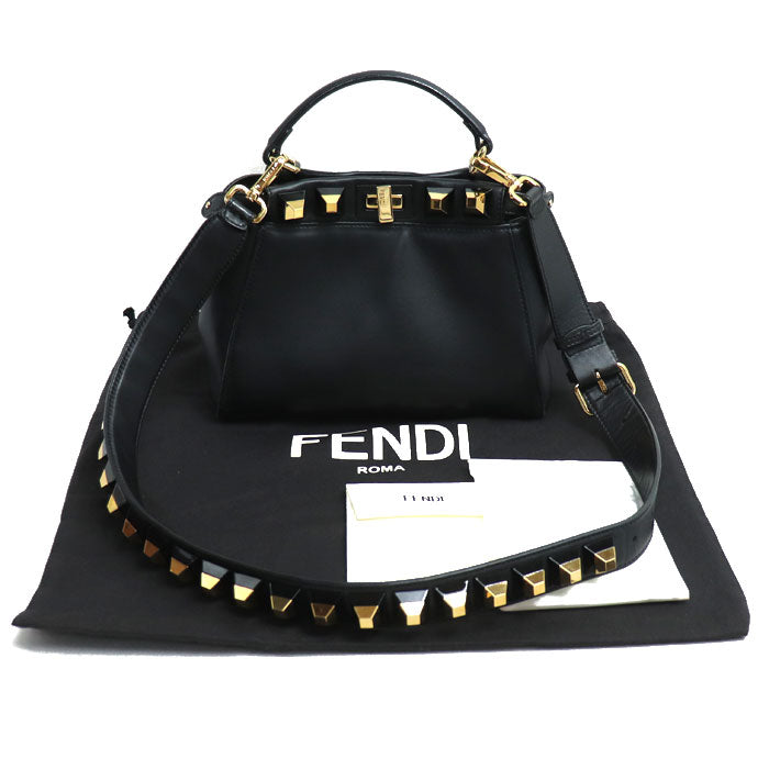 FENDI フェンディ ミニピーカブー スタッズ 2Wayショルダーバッグ ブラック 8BN244 9DT F0KUR レディース【中古】