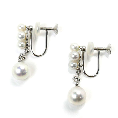 MIKIMOTO ミキモト K18WG ホワイトゴールド イヤリング PE-768PU アコヤパール約3.5~6.8mm ダイヤモンド 3.8g レディース【中古】【美品】