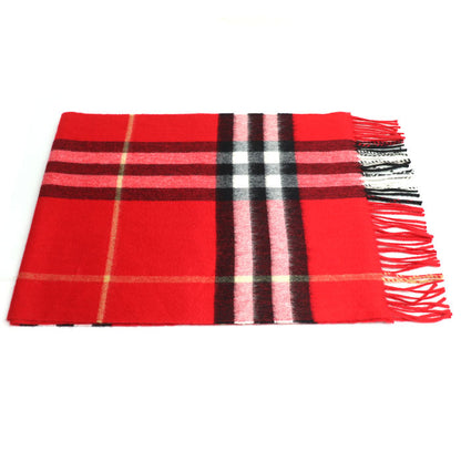 BURBERRY バーバリー LONDON ノバチェック カシミヤ マフラー レッド ブラック ホワイト レディース【中古】【美品】