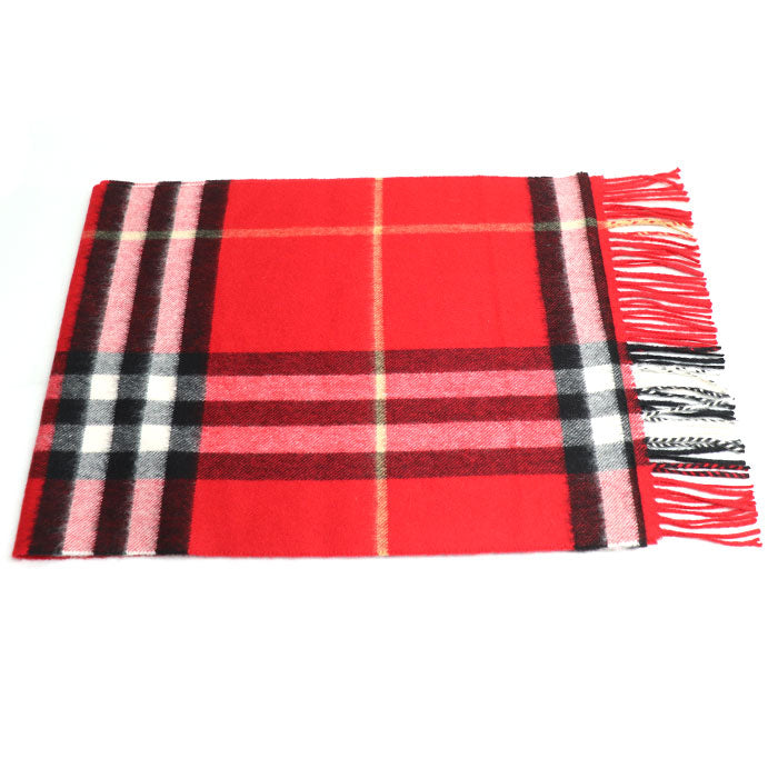 BURBERRY バーバリー LONDON ノバチェック カシミヤ マフラー レッド ブラック ホワイト レディース【中古】【美品】