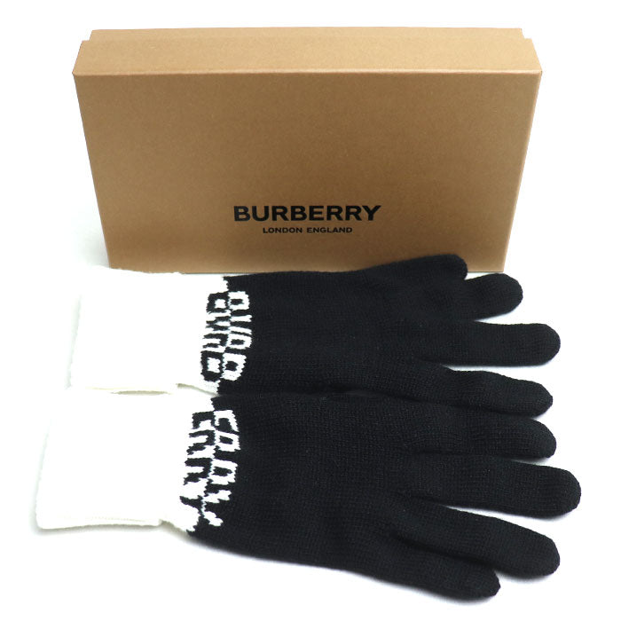 BURBERRY バーバリー 手袋 ブラック ホワイト 8058059 
M/L カシミヤ メンズ【中古】【極美品】