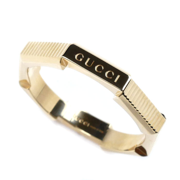 GUCCI グッチ K18YG イエローゴールド リンクトゥラブ ストライプ リング・指輪 18号 5.4g メンズ【中古】【美品】