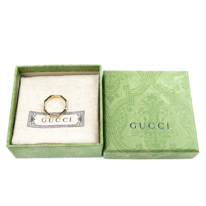 GUCCI グッチ K18YG イエローゴールド リンクトゥラブ ストライプ リング・指輪 18号 5.4g メンズ【中古】【美品】