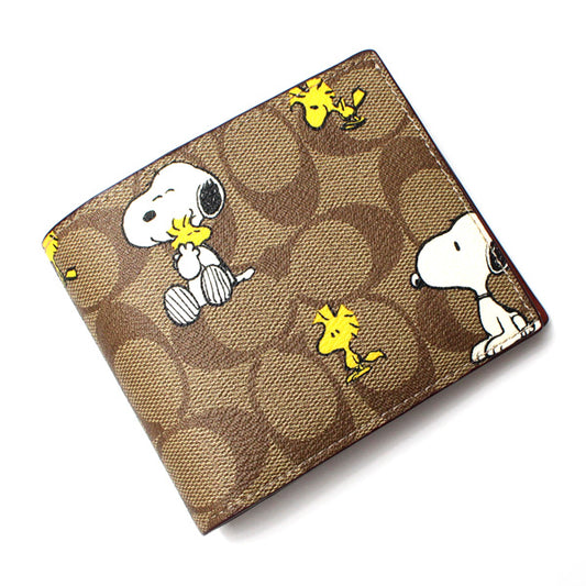 COACH コーチ COACH X PEANUTS 3-IN-1 ウォレット・シグネチャー・スヌーピー ウッドストック 二つ折り財布 カーキ/ブラウン/マルチ CE714 QBE7V アウトレット品 ユニセックス【未使用】【買取品】