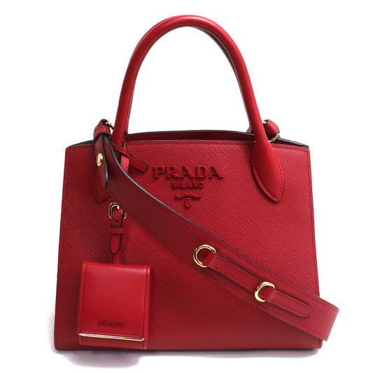 PRADA プラダ モノクローム スモール 2Wayショルダーバッグ レッド 1BA156 レディース【中古】