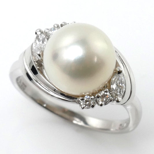 MIKIMOTO ミキモト Pt900プラチナ リング・指輪 パール約8.9mm ダイヤモンド0.19ct 9.5号 5.6g レディース【中古】