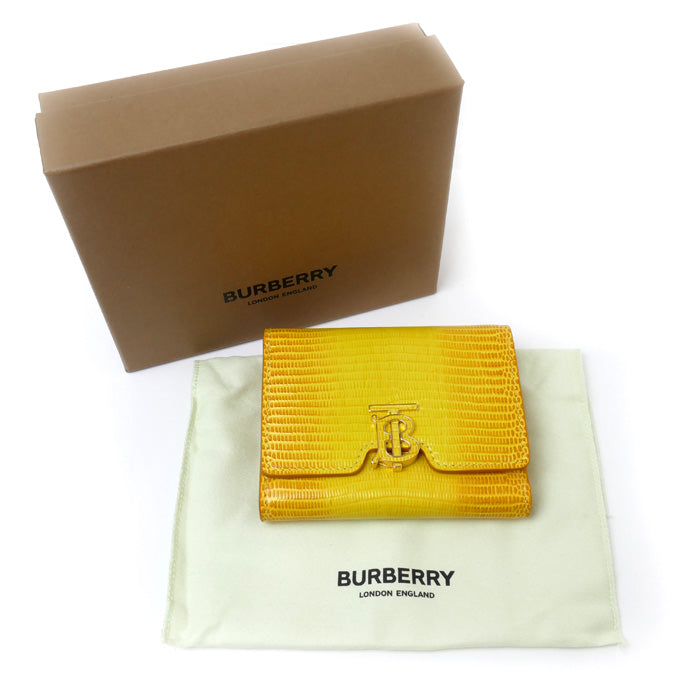 BURBERRY バーバリー TB コンパクトウォレット 三つ折り財布 イエロー 80660021 エンボスレザー レディース【未使用】【買取品】