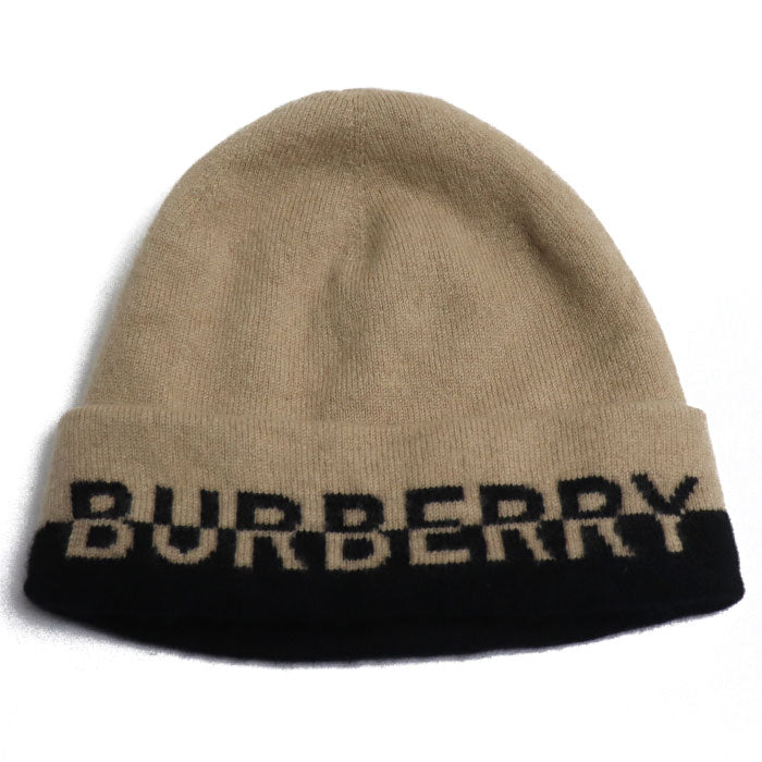 BURBERRY バーバリー ニットキャップ ベージュ ブラック 8061035 
54cm～61cm メンズ【中古】