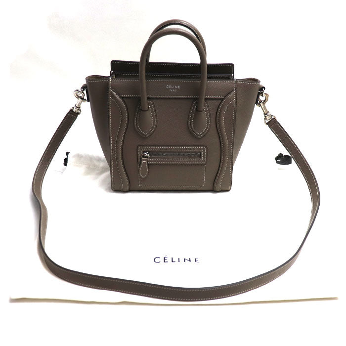 CELINE セリーヌ ラゲージ ナノショッパー 2Wayショルダーバッグ グレージュ 189243 レディース【中古】