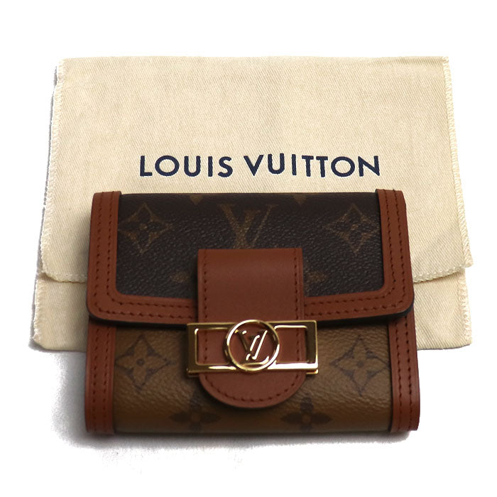 LOUIS VUITTON ルイ・ヴィトン ポルトフォイユドーフィーヌコンパクト 三つ折り財布 モノグラムリバース ブラウン M68725 CA5119 レディース【中古】【極美品】