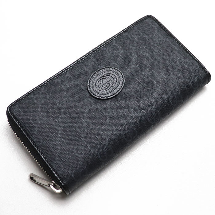 GUCCI グッチ インターロッキングG ジップアラウンドウォレット 長財布 ラウンドファスナー ブラック 673003 メンズ【中古】【美品】