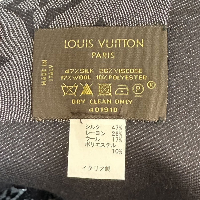 LOUIS VUITTON ルイ・ヴィトン モノグラム シャイン ショール ブラック グレー M75123 401910 レディース【中古】【美品】