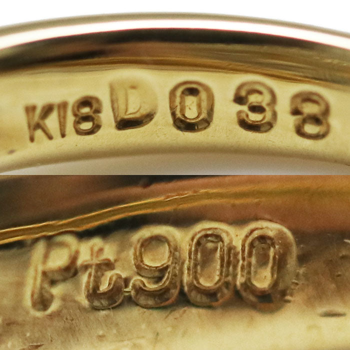K18YG イエローゴールド Pt900プラチナ フラワーモチーフ リング・指輪 ダイヤモンド0.38ct 13号 6.0g レディース約26mm下部厚み