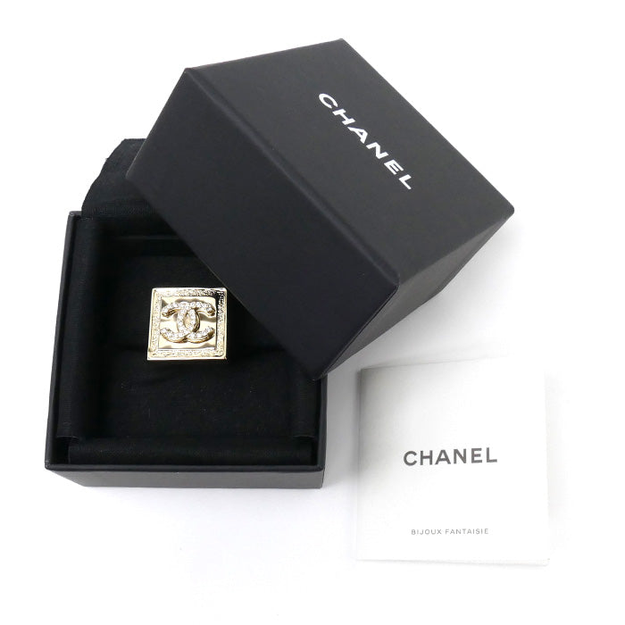 CHANEL シャネル メタル ラインストーン ココマーク スクエア リング・指輪 ABA238 14号 22.0g レディース【中古】